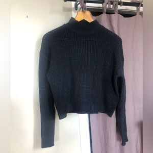 Frank and Oak Ribbed Mockneck Knit Sweater in Navy